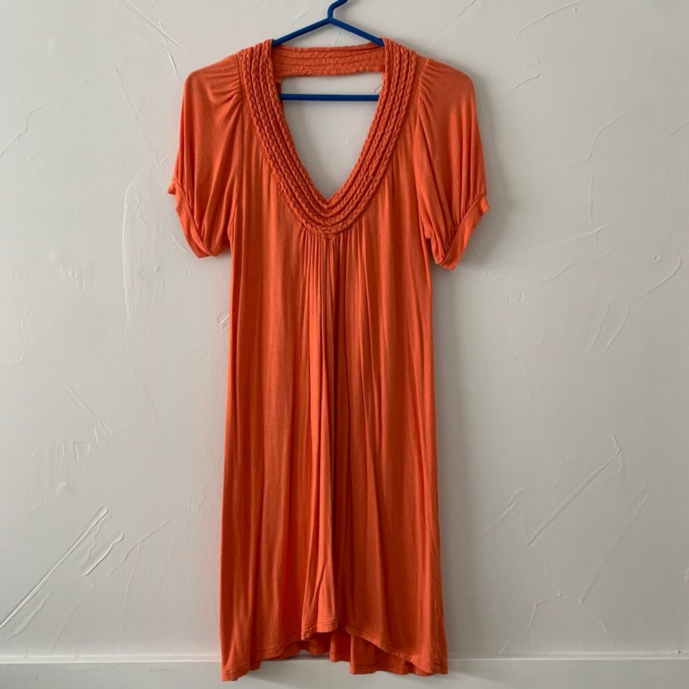 Open Back Orange Dress Braided v neckline